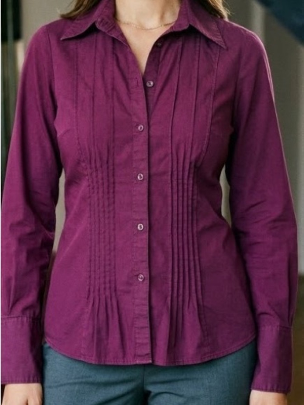 Women’s Button-Front Blouse in Plum
